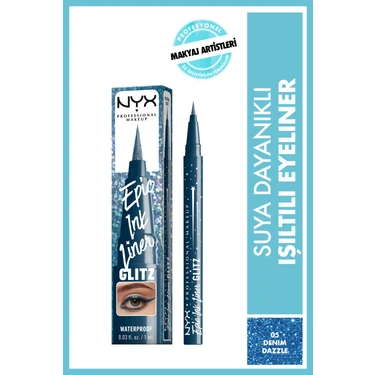 NYX Epic Ink Liner Glitz Denim Dazzle İnce Esnek Uçlu Kolay Uygulama 2