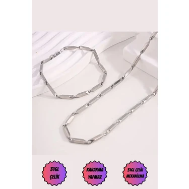 Çelik Melon Zincir Erkek Kolye ve Bileklik Set Kararmaz Çelik Kolye Çelik Zincir