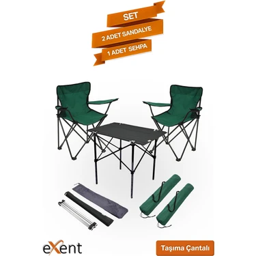 Exent Exent 2 Adet Rejisör ve 50X70 Kamp Masası Set-Kamp, Piknik Masa Sandalye Seti