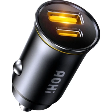Aohi Superauto Araç Içi Şarjı, 2 Portlu Pd 65W Type-C ve Usb-A Girişli, Hızlı Şarj Çakmaklık
