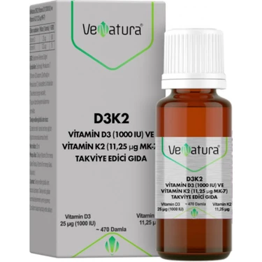 VeNatura D3K2 Vitamin D3 Ve Vitamin K2 Damla Takviye Edici Gıda 20
