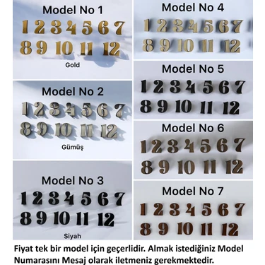 Pelince - Ahşap Kontraplak Lazer Kesim Duvar Saati Rakam Seti (7 Renk Seçeneği) Yükseklik 3
