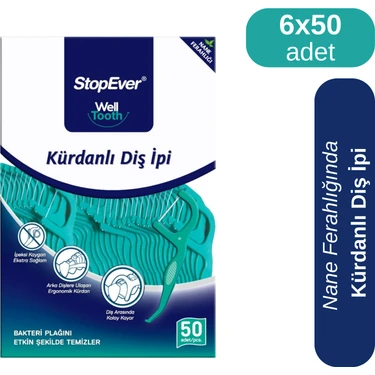 Stopever Well Tooth Kürdanlı Diş İpi 6'lı Nane Ferahlığı ile Taşıma Kılıflı Ergonomik
