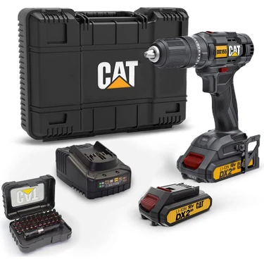 Cat DX155.1SET 18VOLT/2.0AH Li-Ion Çift Akülü Profesyonel Şarjlı Darbeli Matkap + DA01901 32 Parça