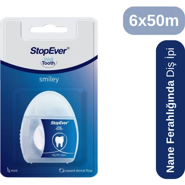 StopEver Smiley Diş İpi 50 m 6'lı Pratik Ağız Bakımı için Kaygan Yüzey