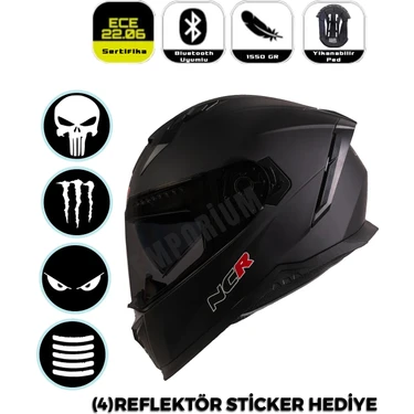 Ncr Stream Tam Yüz Siyah Vizörlü Kapalı Kask XL Mat Siyah 1550 Gram Bluetooth Uyumlu 