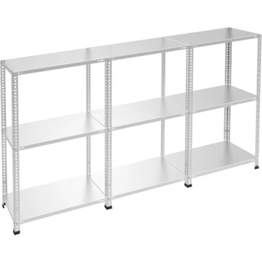 Rafburada 3 Katlı 3'lü Galvaniz Çelik Raf - Depo, Arşiv, Kiler, Dosya, Market Rafı - 31x60 cm-100