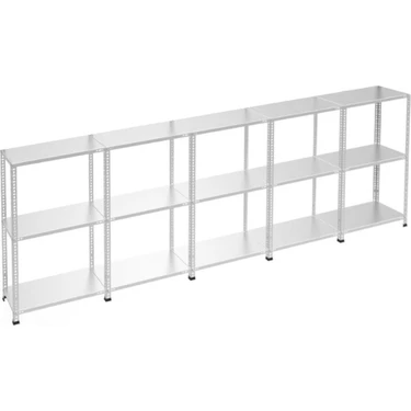 Rafburada 3 Katlı 5'li Galvaniz Çelik Raf - Depo, Arşiv, Kiler, Dosya, Market Rafı - 31x75 cm-150