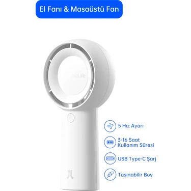 Jisulife El Fanı Life5 Plus 4000mah USB Vantilatör 60 W Güçlü Turbo Hava Akışı
