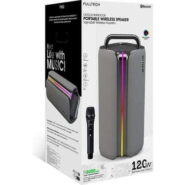 Fulltech Fxs2 Taşınabilir Kablosuz Bluetooth Hoparlör Gri | 120W Güç, Rgb Işık, Ipx4 Su Geçirmez,