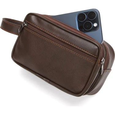 Erkek Bileklik Kemerli Portföy Clutch Traş Kozmetik El Çantası NEW344 -