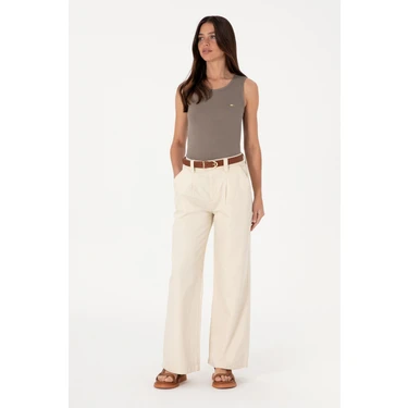 U.S. Polo Assn. Kadın Ekru Loose Fit Kanvas Pantolon