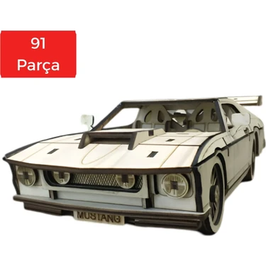 Ahşap Mustang Araba Maketi - 91 Parça 3D Puzzle Maket - Ahşap Hobi ve Dekor
