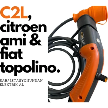 Evoşarj Citroen Ami ve Fiat Topolino Ac Şarj Kablosu, 3mt Uzatmalı, Ac (Tekli, Ikili, Üçlü Priz