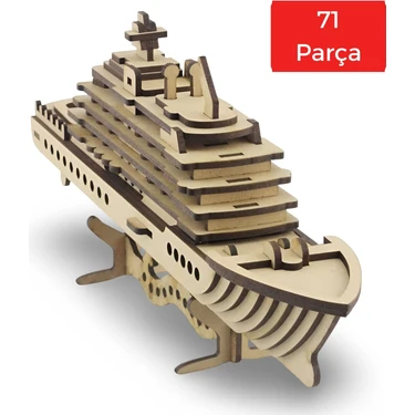 Ahşap Yolcu Gemisi Maketi - 71 Parça 3D Puzzle - Dekoratif Ahşap Gemi