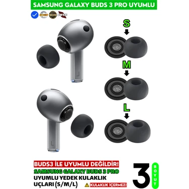 Samsung Galaxy Buds3 Pro Uyumlu Üç Boyut Premium Yedek Silikon Kulaklık Uçları (S, M,