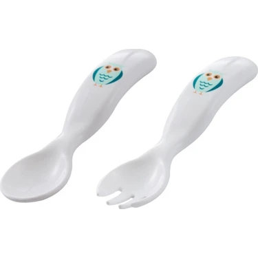 Mamajoo Ergonomik Beslenme Kaşık Çatal Seti Beyaz & Baykuş, 6 Ay+