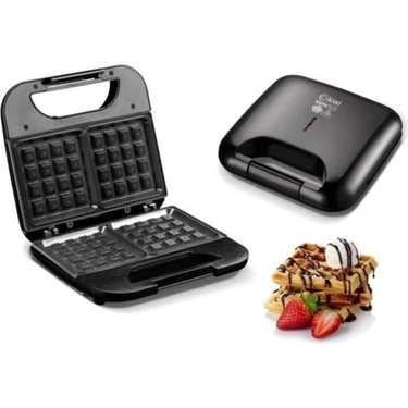 Kiwi Kare Waffle Makinesi 750W - Yapışmaz Kaplama, Termostat Kontrollü, Kaymaz Ayaklar ve El