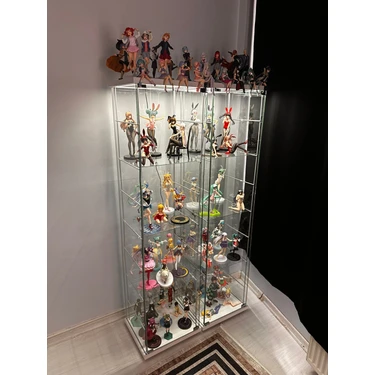 Artinoks Home 7 RAFLI  LEDLİ CAM VİTRİN BEYAZ (Gümüşlük, Büfe, Koleksiyon, Sunu, Sergi,