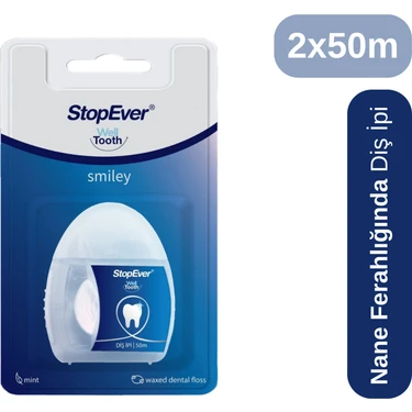StopEver Smiley Nane Aromalı Diş İpi 2'li Pratik Kullanım 50 m Ağız ve Diş Bakımı
