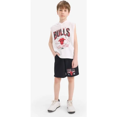 DeFacto NBA Chicago Bulls 2'li Takım Kapüşonlu Kolsuz Tişört Beli Lastikli Şort Erkek Çocuk