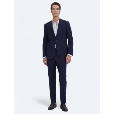 Saks Düz Modern Fit Yün Karışımlı Takım