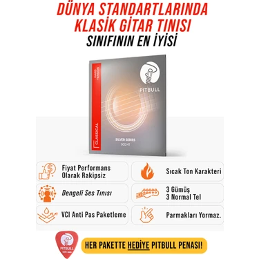Pitbull Strings Silver Series SCG HT Klasik Gitar Teli - Hard Tansiyon ve Clear Nylon