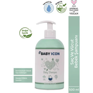 500 ml Baby Icon Saç ve Vücut Bebek Şampuanı Açık Mavi Göz Yakmayan Formül ile Hassas Ciltlere