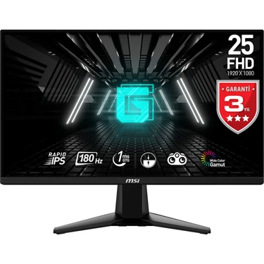 MSI 24.5'' G255F 1920x1080 (FHD) 16:9 FLAT RAPID IPS 180HZ 1MS FreeSync Gaming (Oyuncu)