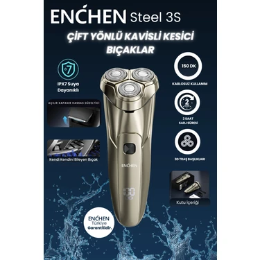 Enchen Steel 3s Gold Çift Yönlü Kavisli Bıçaklı Dijital Ekranlı Suya  Şarjlı Tıraş