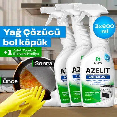 GRASS Azelit Yağ ve Kireç Sökücü Sprey temizleyici (3 x 600 ml Ekonomik Paket) - Hızlı Etkili, Çok