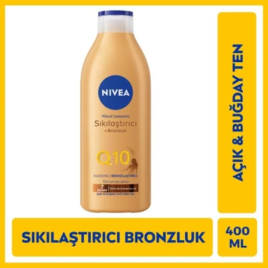 NIVEA Q10 Güneşsiz Bronzlaştırıcı Vücut Losyonu 400ml, Sıkılaştırıcı, 7 Günde Sıkı Bronz Cilt, Açık
