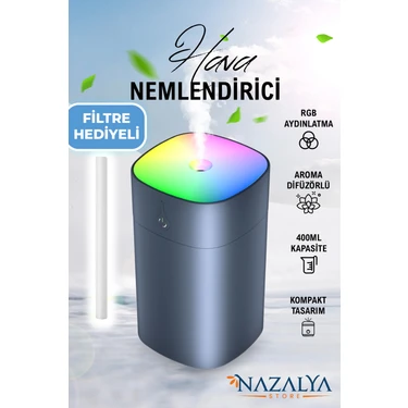 Nazalya 400 ml Gri Ultrasonik Hava Nemlendirici Buhar Makinesi ve Aroma