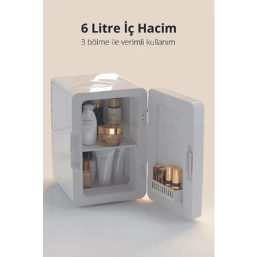 Kiwi KRF-2505 Taşınabilir Kozmetik Mini Buzdolabı Beyaz Renkli LED Işıklı Soğuk - Sıcak Ayarlı