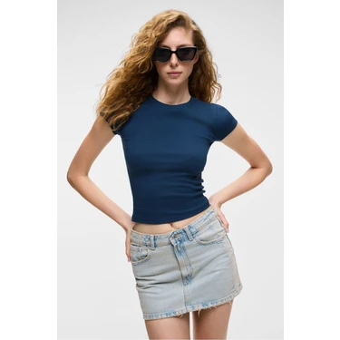 Grimelange HOPEWELL Kadın Yuvarlak Yaka Örme Slim Fit Lacivert
