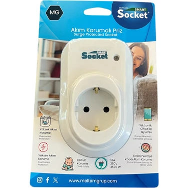 Smart Socket Tekli Akım Korumalı & Çocuk Korumalı