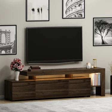 İnarch Dizayn Beliz Modern LED Işıklı 3 Kapaklı, Raflı TV Sehpası – 192 cm,