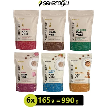 Şekeroğlu Minnettar Kahve Çeşitleri 165 gr x 6 Adet (Osmanlı, Karamel, Fındık, Dibek, Menengiç,