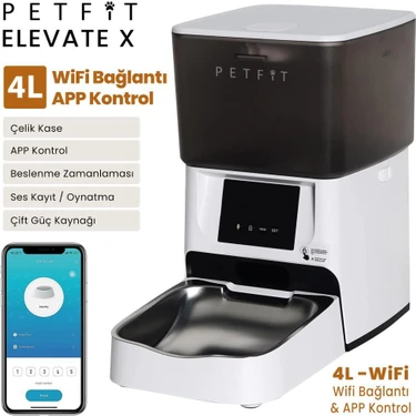 Petfit Elevate x 4l Wi-Fi Akıllı Otomatik Kedi Köpek Mama Kabı Besleme Ünitesi (Sesli Komut+Çelik