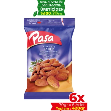 Paşa Kuruyemiş Kavrulmuş Badem İçi 70 gr X 6 Adet (420