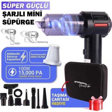Pratik Şarjlı Süper Güçlü Mini Araç Süpürgesi, Çantalı Taşınabilir Üflemeli El Süpürgesi
