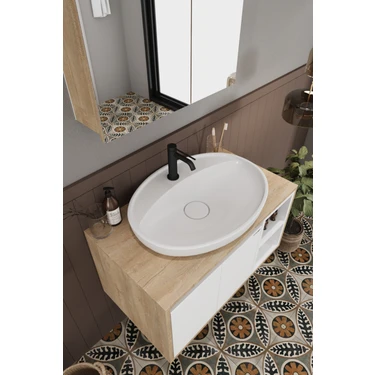 Lale Beyaz 80 cm %100 Mdf Lavabolu Banyo Dolabı + Aynalı