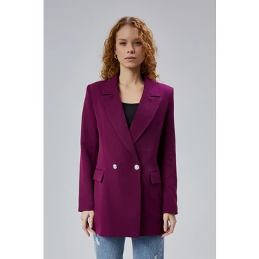 Mor Oversize Dokuma Blazer