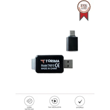 Torima Mini Araç Multimedya Dönüştürücü Adaptör Usb Type-C Uyumlu 2IN1 Kablosuz Carplay