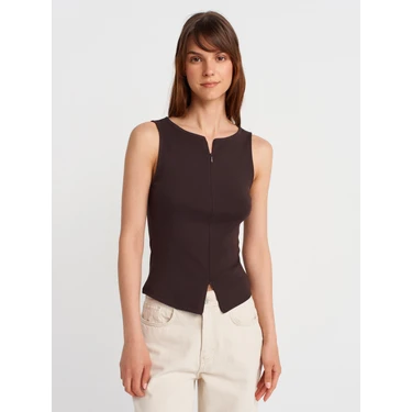 31764 Fermuar Detaylı Top-Koyu
