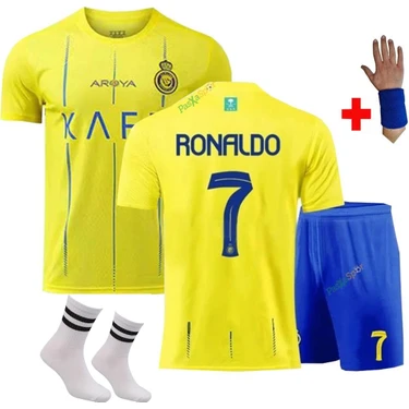 Sidas Cristiano Ronaldo Al-Nassr Iç Saha Yeni Sezon  Çocuk Forma T-Shrt Takımı Çorap+Bileklik