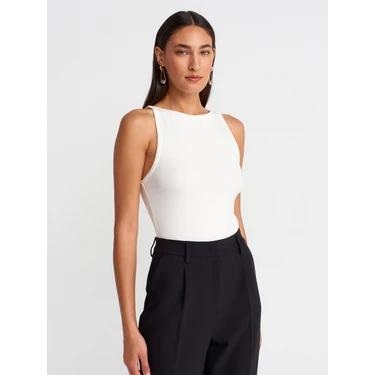 Dilvin 21048 Kadın Halter Yaka Top Ekru Kolsuz Günlük Stil %48 Pamuk %47