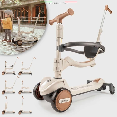 Elele Potenza 4in1 Ebeveyn Kontrollü 5 Tekerlekli Çocuk Scooter 1-6 Yaş Kahverengi