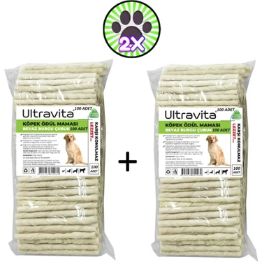Ultravita 1200 gr Beyaz Burgu Çubuk Köpek Ödül Maması 100'lü Mega Paket %100 Doğal ve Yüksek