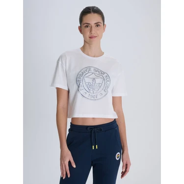 Fenerbahçe Kadın Tribün Halftone Logolu Tshirt 1001 Beyaz Renkli